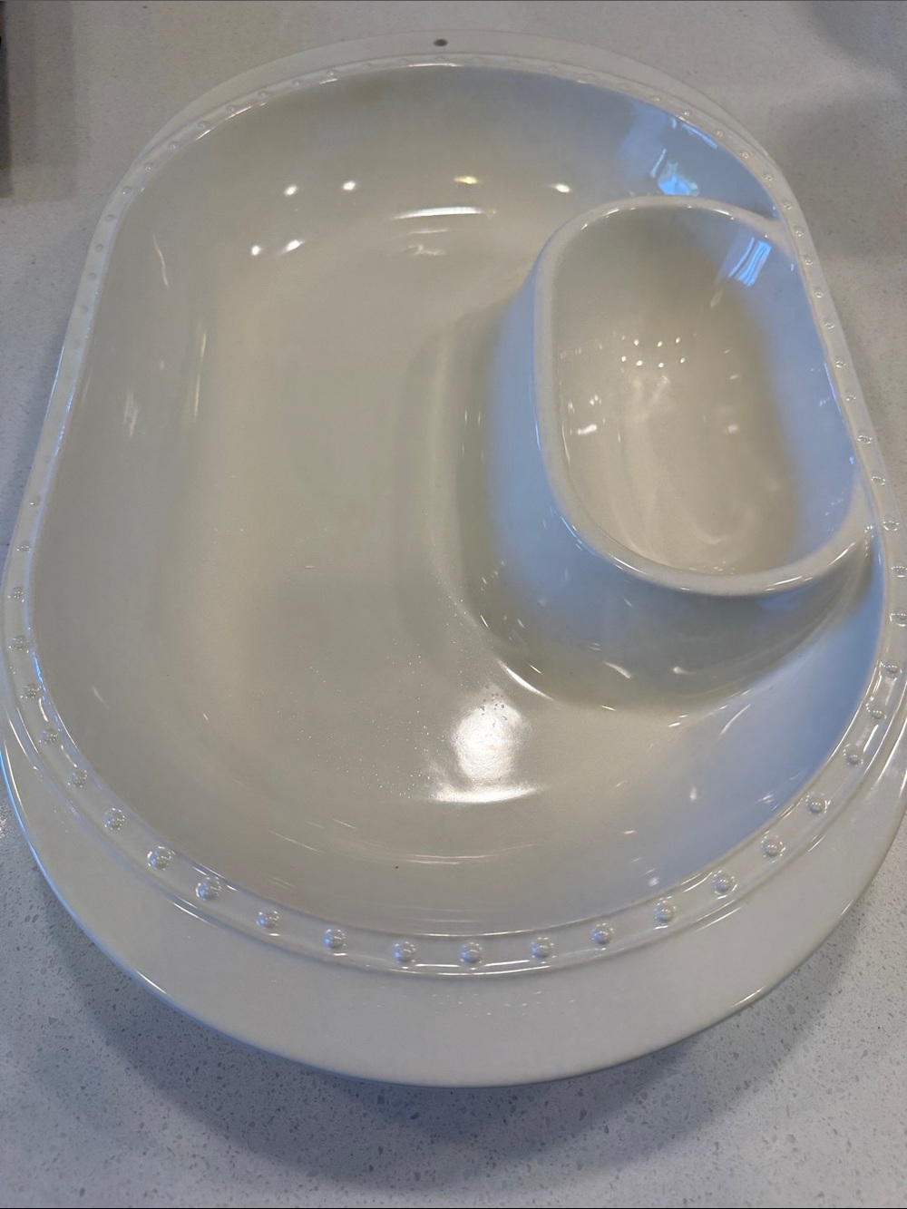 Nora Fleming White Stoneware Platter with Built-In Dip